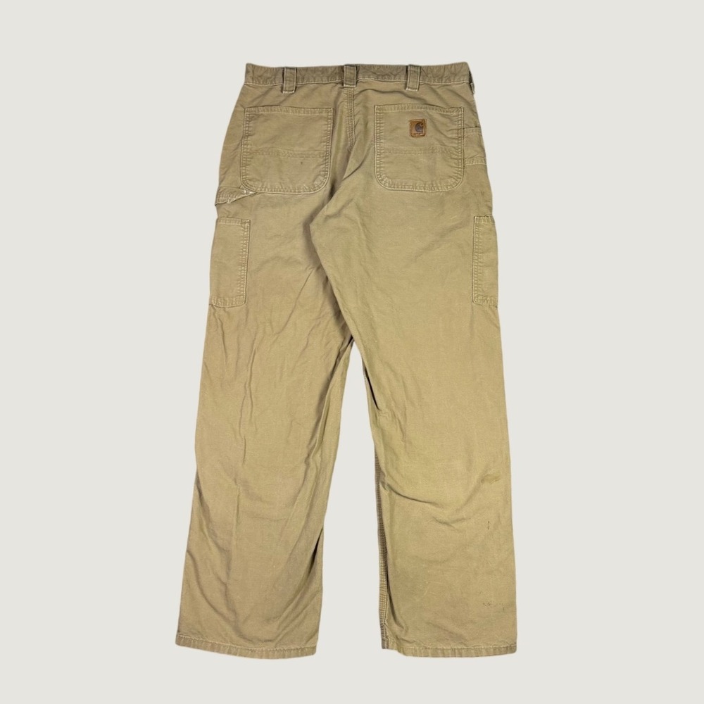 Carhartt Mens Tan Duck Canvas Work Pants Distressed Splatter Utility 33x31